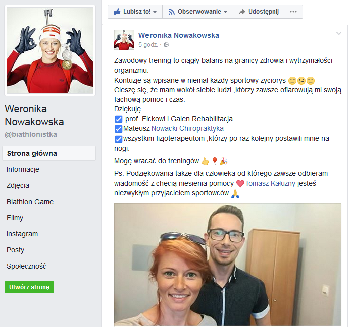 Biahtlon i chiropraktyka- zgrana para? dr Mateusz Nowacki DC pomaga w powrocie do formy Weronice Nowakowskiej!